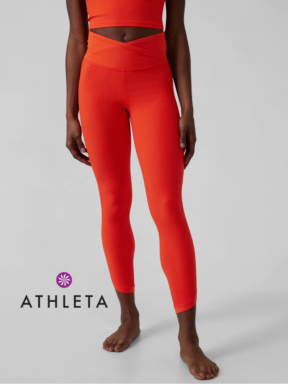 Women’s Ribbed High-Waist Leggings - orange/ “flame”